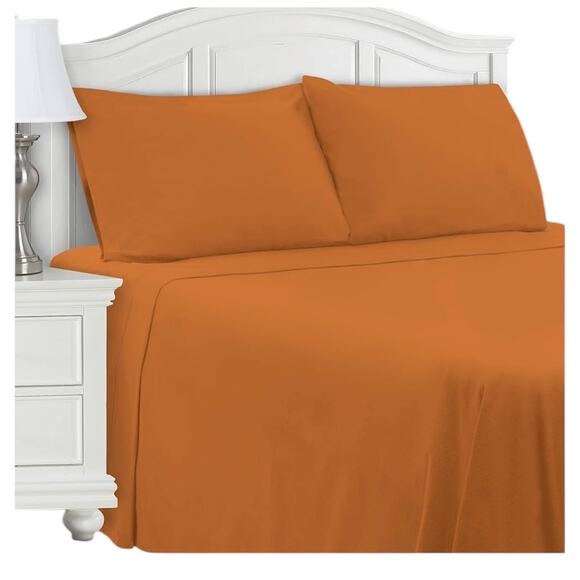 Superior 100% Cotton Flannel Twin Sheet Set 3 piece in Pumpkin - Picture 1 of 5